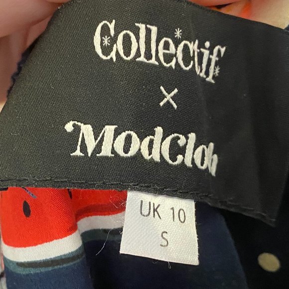 Modcloth X Collectif Vintage Fruit Print A-line Drop Waist Dress - US Small/UK10 - Picture 4 of 4